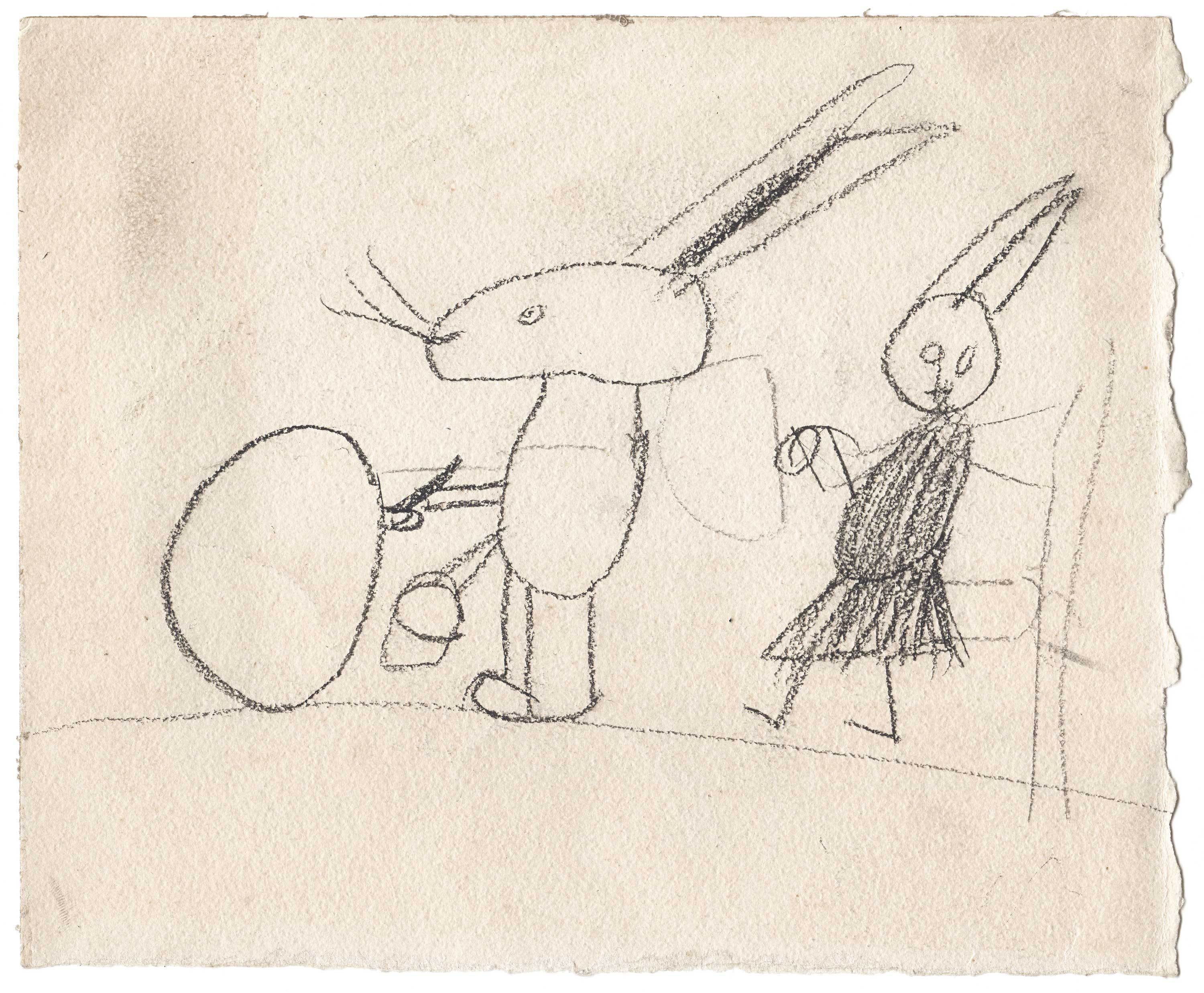 First drawing of a hare by Dorine de Vos, aged five