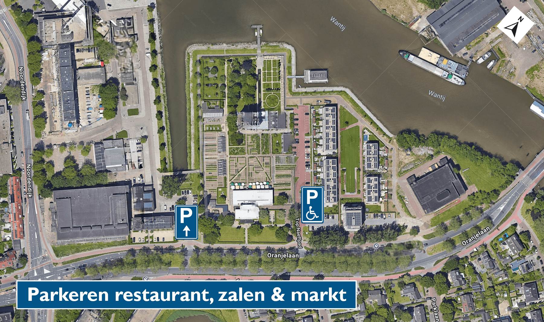 Kaart met parkeerlocaties bij Villa Augustus